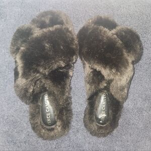 Vince Camuto Women's Brown Kortendie Faux Fur X- Band Slippers Ladies Size 6.5